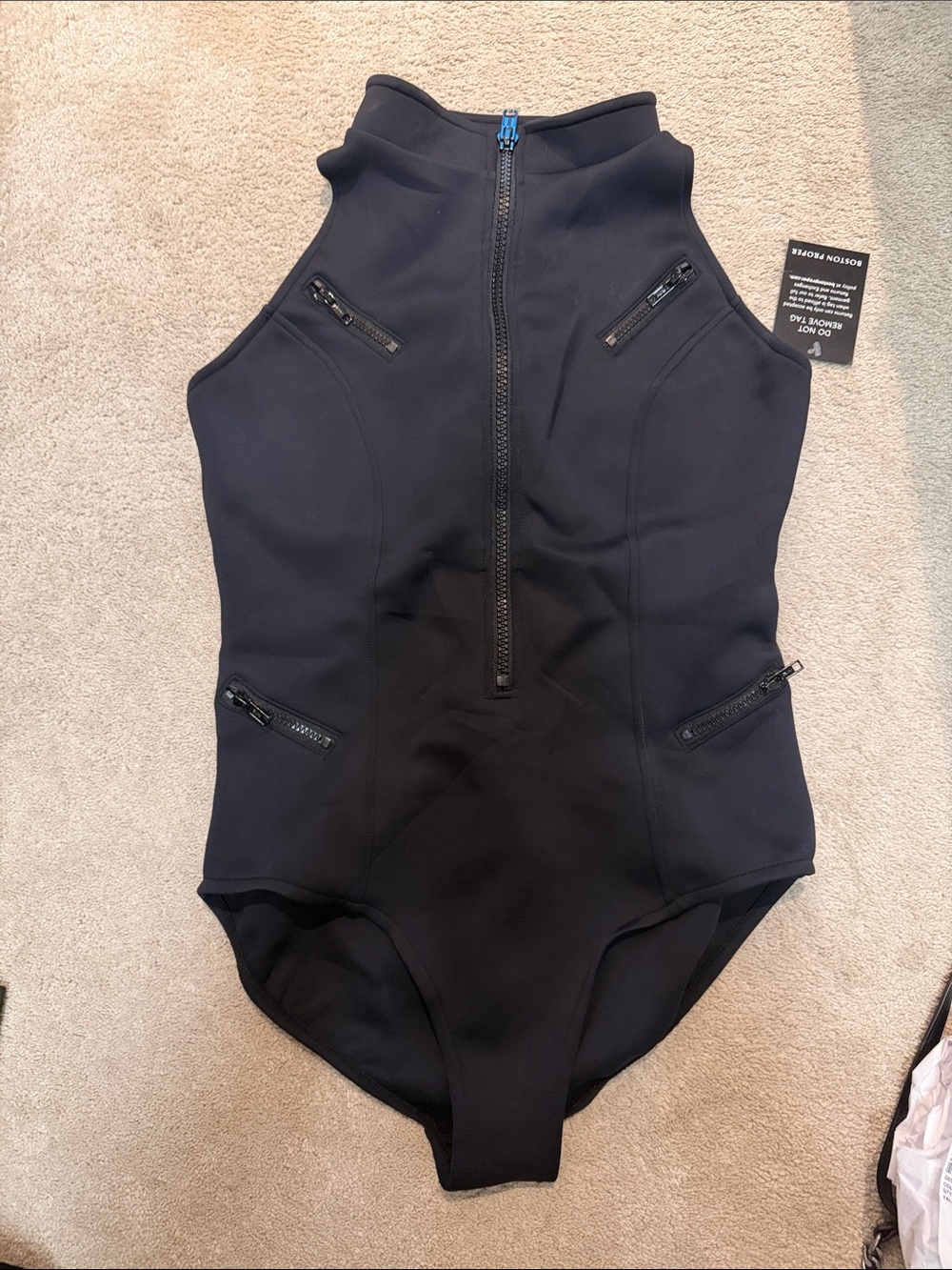 Boston Proper Black Zipper Front Kids One-Piece with Pocket Zippers